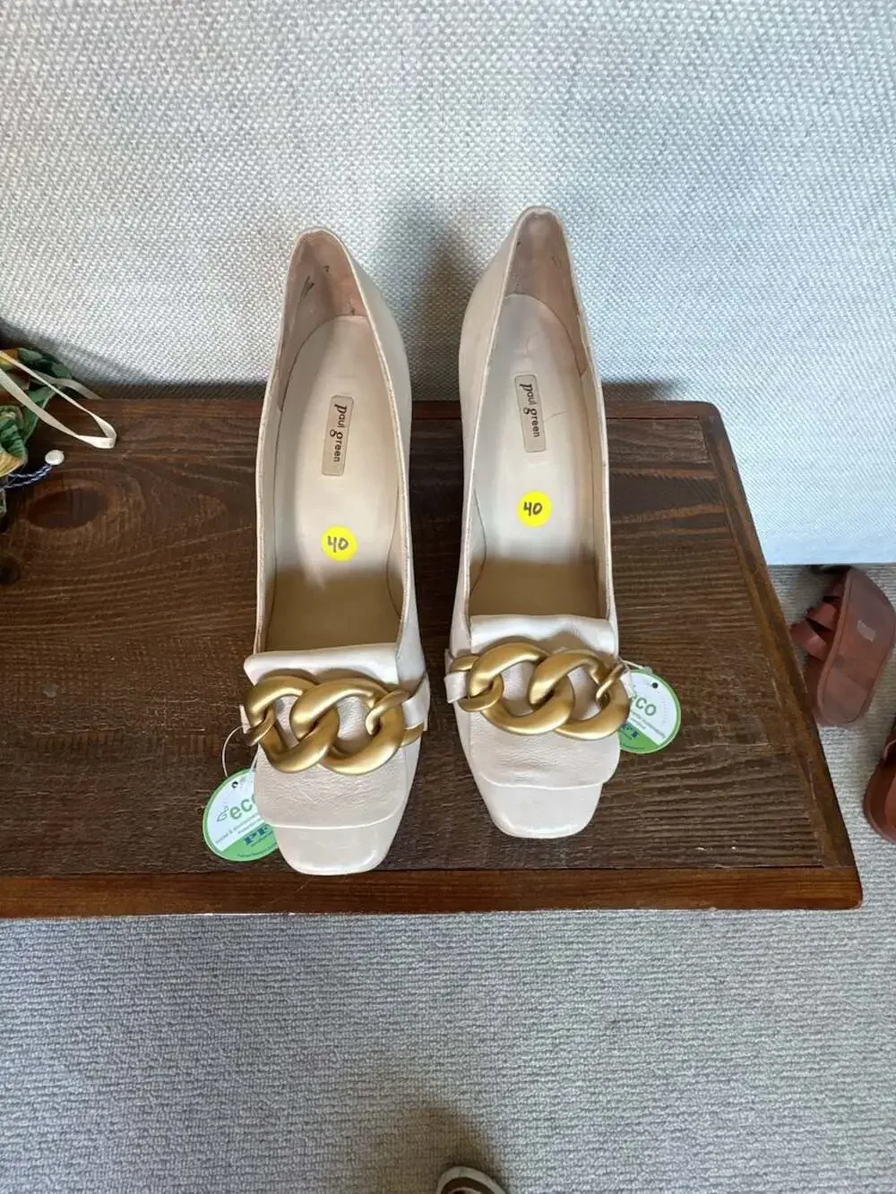 Paul Green Ozzie Leather Pump Loafers with Gold Chain in Biscuit